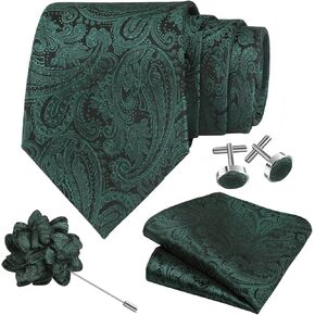 مجموعة ربطة عنق بيزلي للرجال مقاس 3.15 بوصة (8 سم) وربطة عنق ودبوس منديل منسوج وأزرار أكمام للرجال in Kuwait