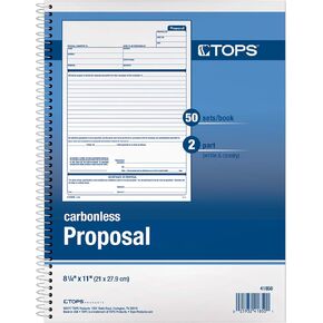 TOPS Proposal Books, 2-Part, Carbonless, Spiral-Bound, 50 Sets, (41850)