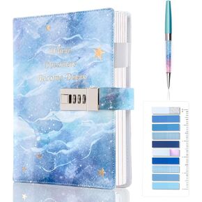 Diary with Lock for girls, 192 Pages College Ruled Journal for Girls Ages 8-12, A5 Secret Lock Journal with Pen and Color Notes, Birthday Gifts for Girls, Waterproof Journal with Lock, Purple
