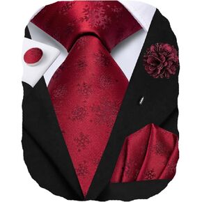 Hi-Tie Christmas Ties for Men Snowflake Xmas Christmas Tie Festival Necktie and Lapel Pin Pocket Square Cufflinks Set