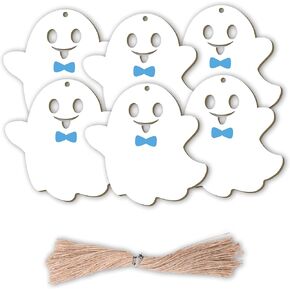 Halloween Basket Tags for Kids Custom Name tag，Wooden Boon Gift Tags with Ropes for Hanging Ornaments Decorations (Suite, 6)