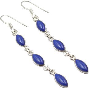925 Sterling Silver Genuine Lapis Lazuli Earrings 2.6" Gemstone Jewelry