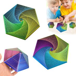 2 Packs Fractal Fidget Hexagon, 3D Printed Hexagon Fidget Fingertip Spiral Toy, Anti-Anxiety and Stress Relief Desk Spinning Toy, Colorful Infinity Fidget Toy for Kids Adult Christmas Birthday Gift