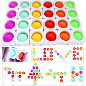 Pop Blocks Fidget Toys, Rainbow Silicone Popper Infinity DIY Building Blocks CVC Words Learning Phonics Color Recognition Game Anxiety Stress Reliever Autistic Sensory Toy (Transparent)