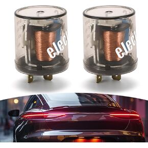 2 PCS Car 2 Pin 12V Flasher, Round Waterproof Flame Retardant Housing LED Flasher Relay, Plug and Play Turn Signal Bulb Super Flasher, Universal for Cars Modification Accessories (Transparent)