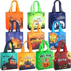 10PCS Halloween Trick or Treat Bags, Small Halloween Tote Bags with Handles, Gift Bags, Multifunctional Non-Woven Halloween Bags for Gifts Wrapping, Halloween Party Supplies