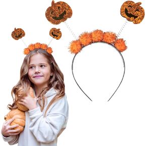Pumpkin Headband Halloween Hairband Glitter Pumpkin Hair Hoop Glitter Orange Ball Hair Band Design for Children Adult Thanksgiving Festival Halloween Party Head Accessories