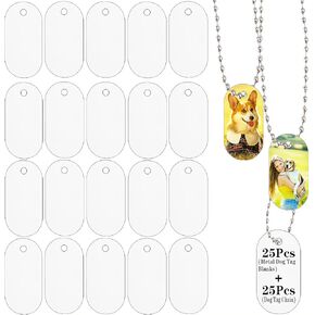 25pcs Sublimation Blank Dog Tags,Metal Sublimation Blank Dog Tags Pendants with Dog Tags Chain,Double Side Blank Sublimation Tags,Sublimation Blank Pendants Suitable for Men and Women