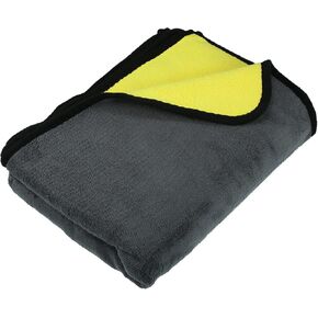 X AUTOHAUX Microfibre Car Drying Towel 80 x 60cm Extra Large Car Cleaning Detailing Absorbent Colossal Car Drying Cloth Window Cleaner Dryer Grey Yellow 2pcs