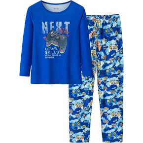 Pajamas for Boys Cute Black Gamer Long Sleeve and Pants Sleepwear 2-pieces Big Kids PJS Clothes Size 6-16