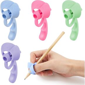 Sibba Pencil Holder Grips Handwriting 4 Pcs Finger Posture Correction Pen Holder Rubber Loop Training Tool Learning Gripper Special Training Fit Beginner, Writing, Office (Multicolor)
