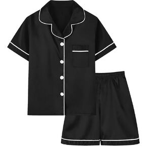 Boys & Mens Silk Pajamas Button Down Sleepwear Satin Nightwear 2 Pcs Pj Set
