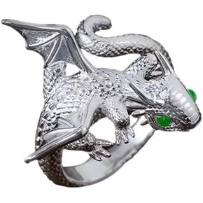 Whimsical Silver Flying Dragon Ring - Unique Animal Shape Design, Adjustable Index Finger Ring for Men or Women, Cute Personality Statement Jewelry, Niche Fashion Accessory