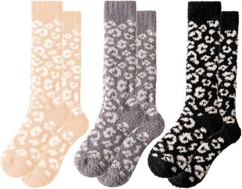 Velice Fuzzy Socks for Women 3 Pairs Knee High Fluffy Soft Warm Stocking Cozy Slipper Plush Winter Long Christmas Socks in Kuwait