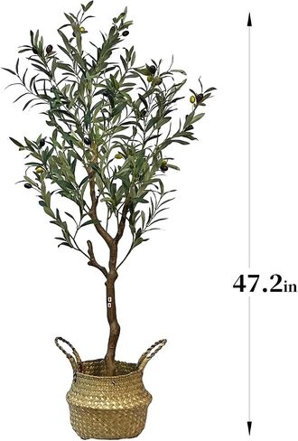 4ft Artificial Olive Tree - Large Faux Olive Plant with Realistic Silk Leaves and Rattan Wicker Pot, Perfect for Home, Living Room, Office Decor, Indoor & Outdoor Use, Ideal Housewarming Gift in Saudi Arabia