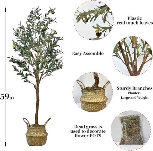 4ft Artificial Olive Tree - Large Faux Olive Plant with Realistic Silk Leaves and Rattan Wicker Pot, Perfect for Home, Living Room, Office Decor, Indoor & Outdoor Use, Ideal Housewarming Gift in Saudi Arabia
