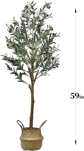 4ft Artificial Olive Tree - Large Faux Olive Plant with Realistic Silk Leaves and Rattan Wicker Pot, Perfect for Home, Living Room, Office Decor, Indoor & Outdoor Use, Ideal Housewarming Gift in Saudi Arabia