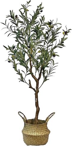 4ft Artificial Olive Tree - Large Faux Olive Plant with Realistic Silk Leaves and Rattan Wicker Pot, Perfect for Home, Living Room, Office Decor, Indoor & Outdoor Use, Ideal Housewarming Gift in Saudi Arabia