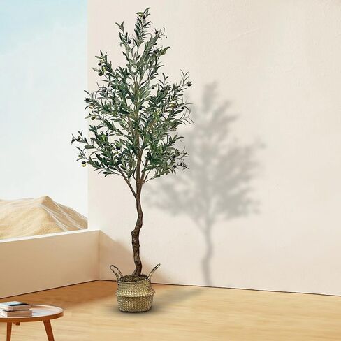 4ft Artificial Olive Tree - Large Faux Olive Plant with Realistic Silk Leaves and Rattan Wicker Pot, Perfect for Home, Living Room, Office Decor, Indoor & Outdoor Use, Ideal Housewarming Gift in Saudi Arabia