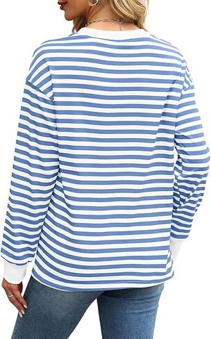 قمصان نسائية مخططة بأكمام طويلة من MAYAMANG، قمصان تونيك ذات رقبة دائرية، قمصان أساسية كاجوال in Kuwait