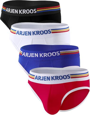 Arjen Kroos Men's Breathable Cotton Briefs Stretch Moisture Wicking Wide Waistband Briefs 4-Pack Underwear in Kuwait