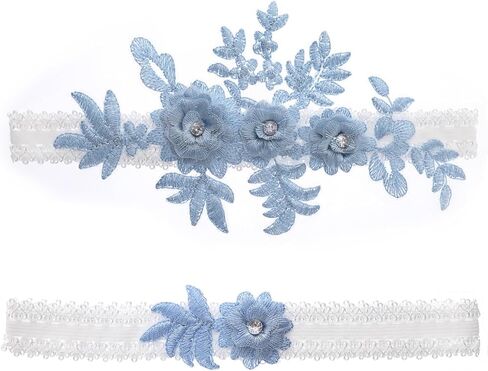 2Pcs Garters for Bride Lace Wedding Garter for Bride Wedding Garter (Blue and White) in Saudi Arabia