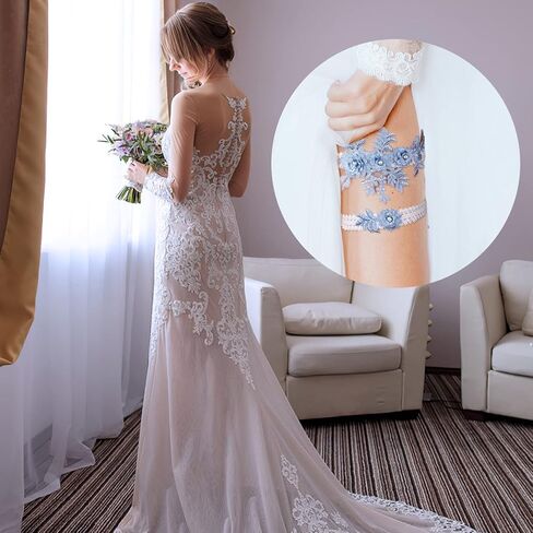 2Pcs Garters for Bride Lace Wedding Garter for Bride Wedding Garter (Blue and White) in Saudi Arabia