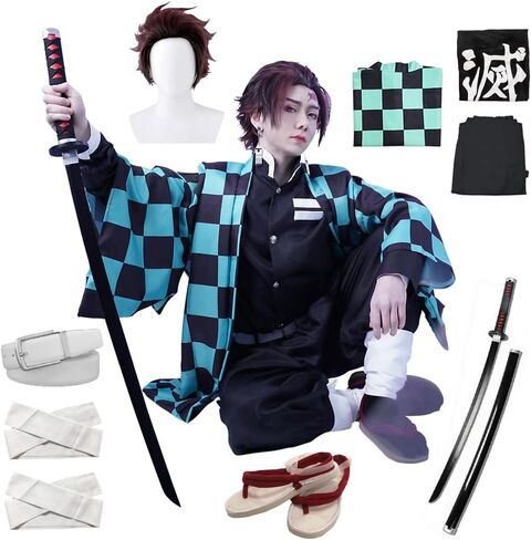 Full Set Anime Cosplay Costume For Tanjiro Shinobu Giyuu Kanroji Zenitsu Party Role Outfit W/Shoes Wig Sword in Saudi Arabia