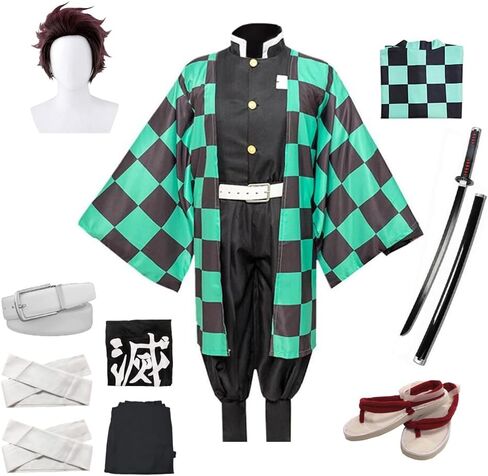 Full Set Anime Cosplay Costume For Tanjiro Shinobu Giyuu Kanroji Zenitsu Party Role Outfit W/Shoes Wig Sword in Saudi Arabia