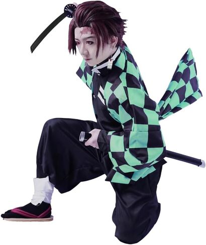 Full Set Anime Cosplay Costume For Tanjiro Shinobu Giyuu Kanroji Zenitsu Party Role Outfit W/Shoes Wig Sword in Saudi Arabia