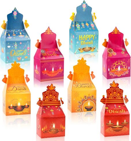 HOWAF 12 PCS Happy Diwali Candy Boxes Diwali Party Decoration Gift Boxes Festival of Lights Treat Boxes Diwali Diya Goodie Boxes for Indian Deepavali Party Supplies Favor in Saudi Arabia