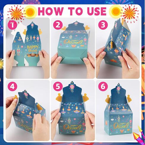 HOWAF 12 PCS Happy Diwali Candy Boxes Diwali Party Decoration Gift Boxes Festival of Lights Treat Boxes Diwali Diya Goodie Boxes for Indian Deepavali Party Supplies Favor in Saudi Arabia
