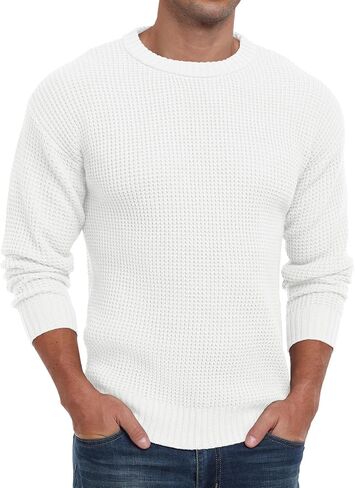 Askdeer Men's Pullover Sweater Waffle Textured Long Sleeve Knit Crewneck Casual Sweater in Saudi Arabia