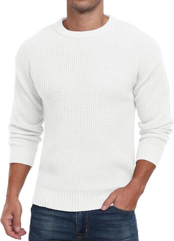 Askdeer Men's Pullover Sweater Waffle Textured Long Sleeve Knit Crewneck Casual Sweater in Saudi Arabia