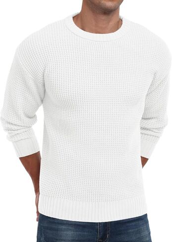 Askdeer Men's Pullover Sweater Waffle Textured Long Sleeve Knit Crewneck Casual Sweater in Saudi Arabia
