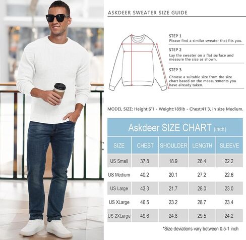 Askdeer Men's Pullover Sweater Waffle Textured Long Sleeve Knit Crewneck Casual Sweater in Saudi Arabia