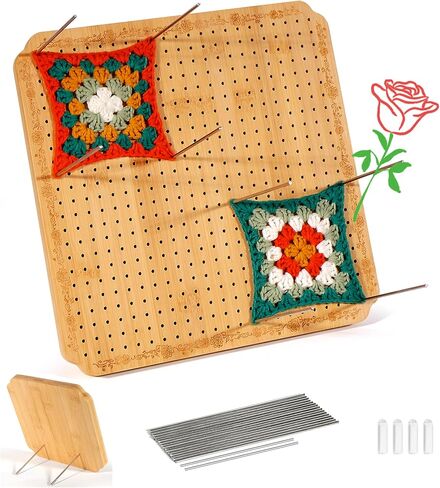 CraftyManor 7.6 in Blocking Boards for Crochet Projects with Rose Pattern, Crochet Blocking Board with Pegs, Granny Square Blocking Board with 20 Stainless Steel Pegs, Bamboo in Saudi Arabia
