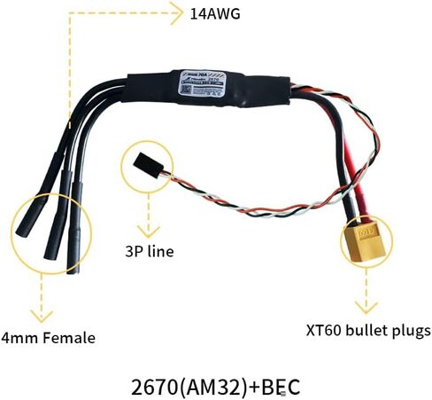 ESC 2-6S Lipo Powered 70A وحدة تحكم في السرعة الإلكترونية بدون فرشاة مع XT60 ومقابس رصاصة 4 مم، أدوات نارية AM32 لنماذج السفن وتسلق المركبات ونماذج السيارات. (NO BEC) in Saudi Arabia