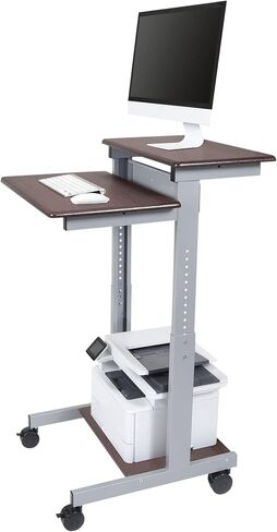 Stand Up Desk Store Rolling Adjustable Height Two Tier Standing Desk Computer Workstation (Silver Frame/Dark Walnut Top, 24" Wide) in Kuwait