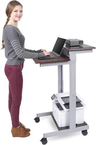 Stand Up Desk Store Rolling Adjustable Height Two Tier Standing Desk Computer Workstation (Silver Frame/Dark Walnut Top, 24" Wide) in Kuwait
