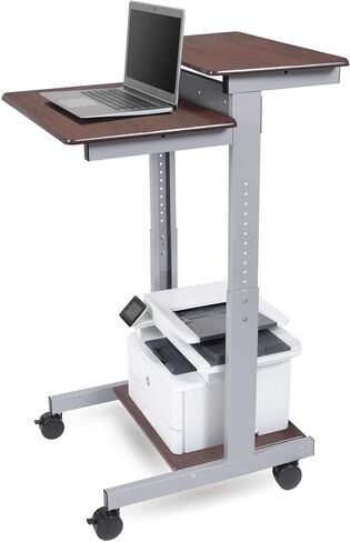 Stand Up Desk Store Rolling Adjustable Height Two Tier Standing Desk Computer Workstation (Silver Frame/Dark Walnut Top, 24" Wide) in Kuwait