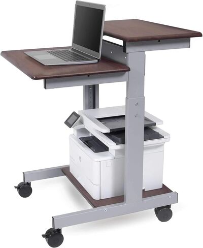 Stand Up Desk Store Rolling Adjustable Height Two Tier Standing Desk Computer Workstation (Silver Frame/Dark Walnut Top, 24" Wide) in Kuwait