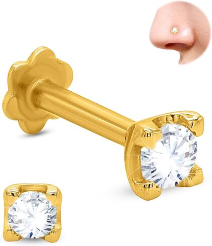 0.11 cttw Round Solitaire Lab-Grown Diamond Nose Ring in 14K Gold | Gold Nose Stud in 20 Gauge | Diamond Nose Pin For Women's (Color- E-F, Clarity-VS2) in Saudi Arabia