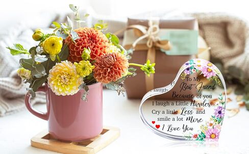 WaaHome أفضل هدايا صديق للنساء، هدايا الصداقة للأصدقاء الإناث، تذكار صديق الزهور ووزن الورق، هدايا عيد الميلاد لأفضل الأصدقاء الإناث النساء in Kuwait