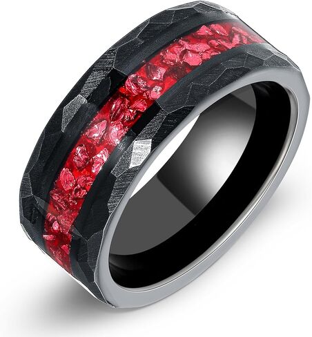 8mm Black Gold or Rose Gold Plated Tungsten Rings for Men - Eternity Pink/Green/Red Birthstone Mens Tungsten Wedding Bands with Gold Foil Leaf - Unique Gothic Daily Wear Promise Rings for Him in Kuwait