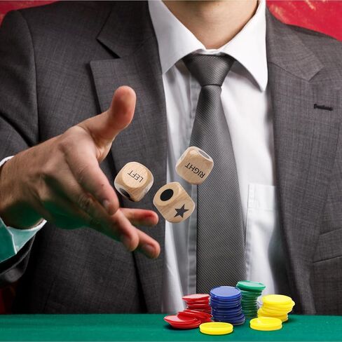 3 + 48 قطعة من نرد لعبة المركز الأيمن الأيسر، Luxiv 3 قطع نرد لعبة خشبية يسار يمين مركزي مع 48 قطعة 4 رقائق ألوان، صناديق تخزين in Kuwait