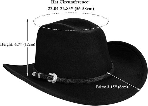 Western Cowboy Cowgirl Hat for Men Women Cowgirl Hats Adjustable Black Cowboy Hat Roll Up Fedora Hat Fit in Saudi Arabia