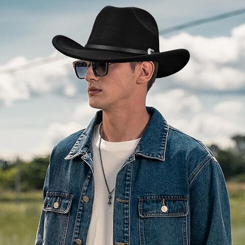 Western Cowboy Cowgirl Hat for Men Women Cowgirl Hats Adjustable Black Cowboy Hat Roll Up Fedora Hat Fit in Saudi Arabia