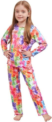 CHILDRENSTAR Girls Pajamas Set Long Sleeve Sleepwear Shirt Pant Shirring Ribbed Lounge Clothes For Kids in Saudi Arabia