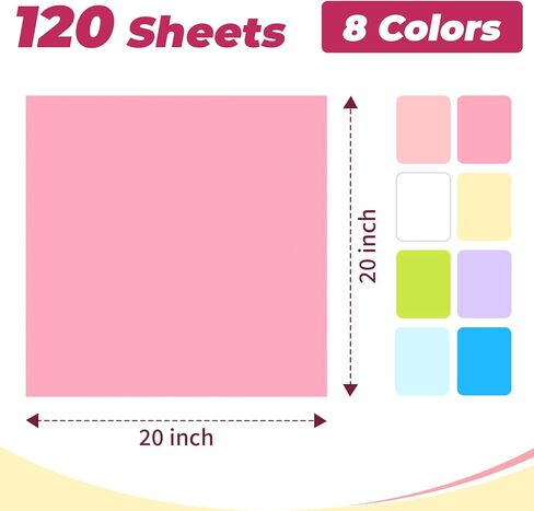 Simetufy 120 ورقة مناديل ورقية لحقائب الهدايا، 8 ألوان 20 × 20 بوصة مناديل ورقية فنية كبيرة، ورق تغليف الهدايا للحرف اليدوية، العطلات، أعياد الميلاد، الهالوين، عيد الميلاد ومشروع DIY in Kuwait